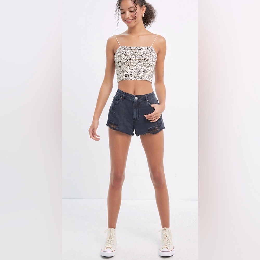 PacSun High Waist Festival Distressed Jean Shorts Faded Black Size 27 NWT